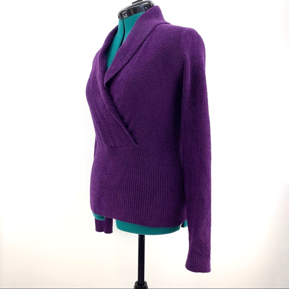 Kenar Purple Plush Knit Shawl Collar Fitted Waist Sweater, Medium - Picture 3 of 16